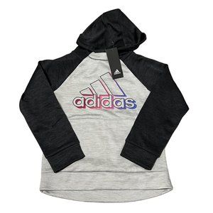 Adidas girls 6X gray hoodie sweatshirt pink purple logo 3 stripe life